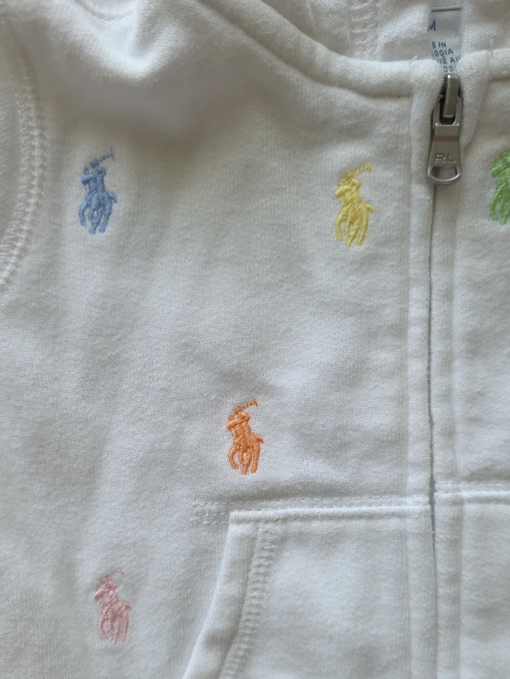 Ralph Lauren White Hooded Zip Sweatshirt with Pastel Pony Embroidery